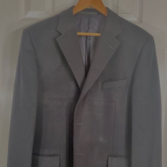 100% BLACK WOOL 2 BUTTON BLAZER by M&S Size 44L - Picture 2 of 6